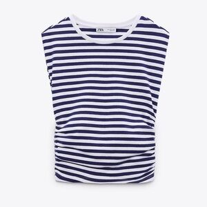 Zara Navy & White Striped Top